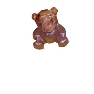Rose gold glittery resin teddy bear with dried pressed flowers inside 4”